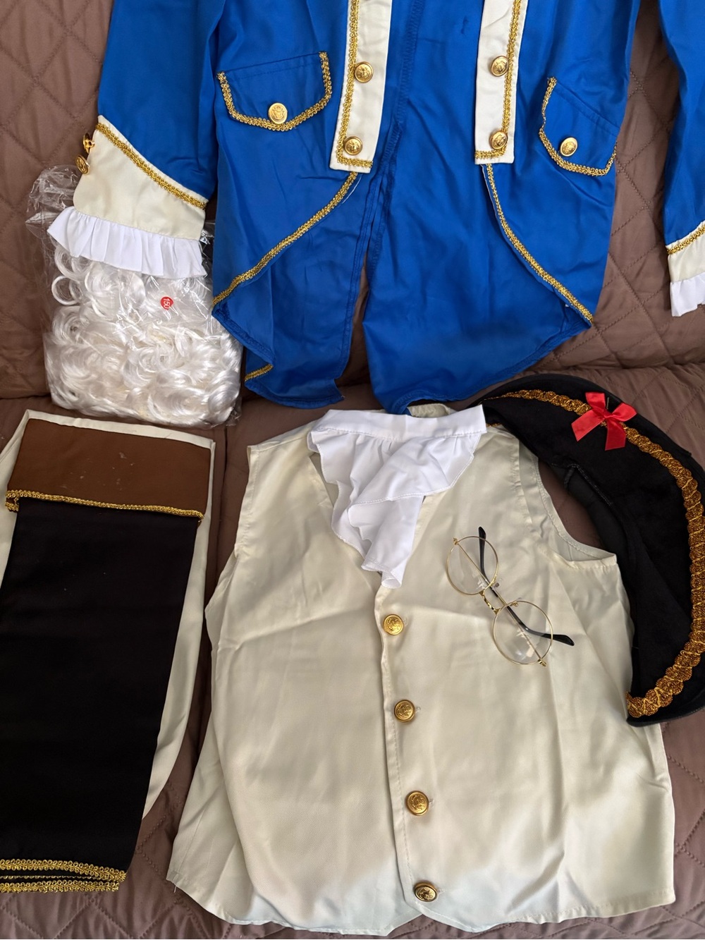 Children's Colonial Theater Costume - Blue & White with Tricorn Hat (8-9 yrs)